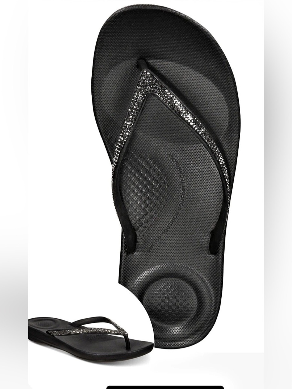 FitFlop Women’s iQushion Sparkle Sandals Black Sz 8 NWB